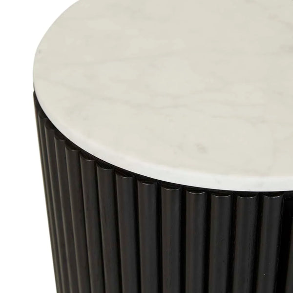 Benjamin Ripple Marble Bedside Table Black/White – the design library