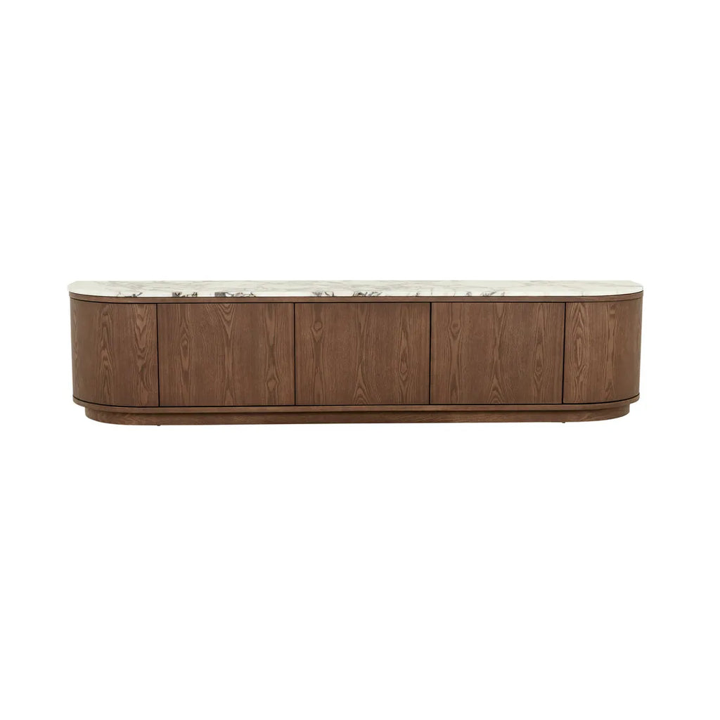 Oberon Crescent Marble Entertainment Unit Smoked Ash 2100mm