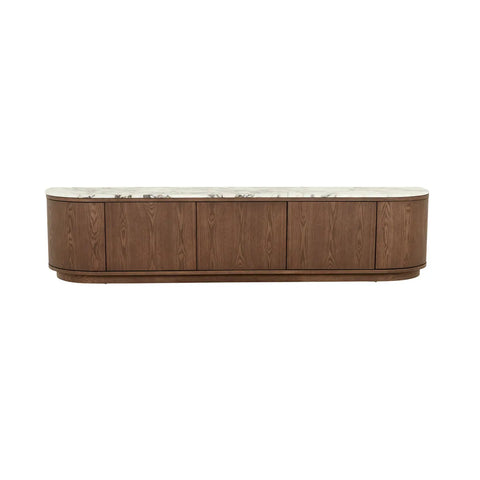 Oberon Crescent Marble Entertainment Unit Smoked Ash 2100mm
