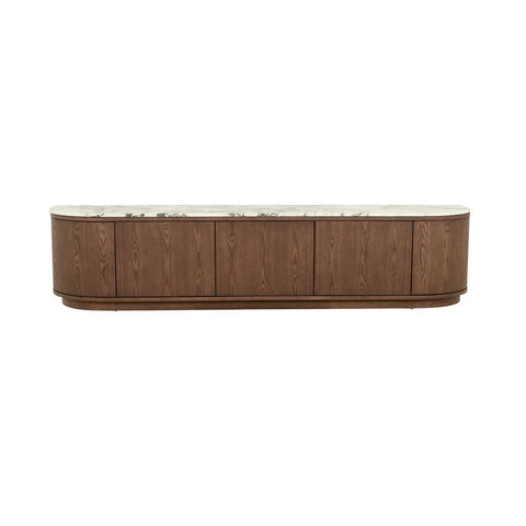 Oberon Crescent Marble Entertainment Unit Smoked Ash 1800mm