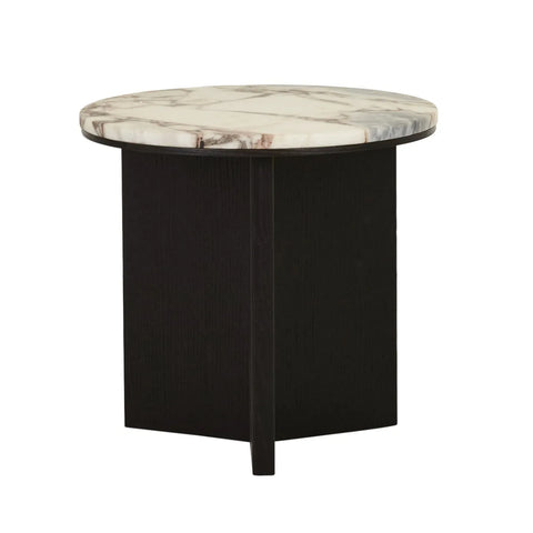 Elsie Round Side Table Ocean Marble/Black Oak