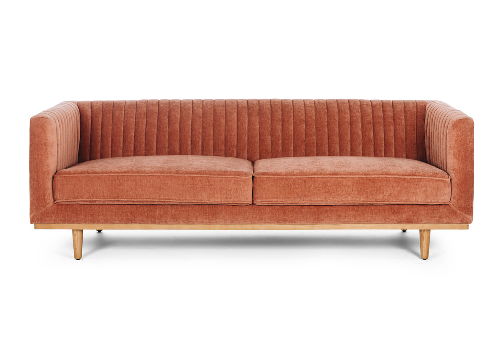 stitched luxe velvet sofa terracotta