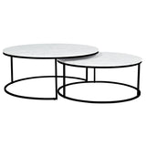 elle round marble nest coffee tables black frame/white marble