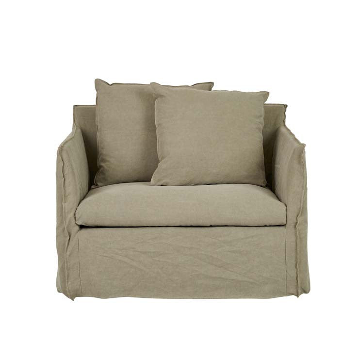 vittoria slip cover one seater sofa washed olive linen